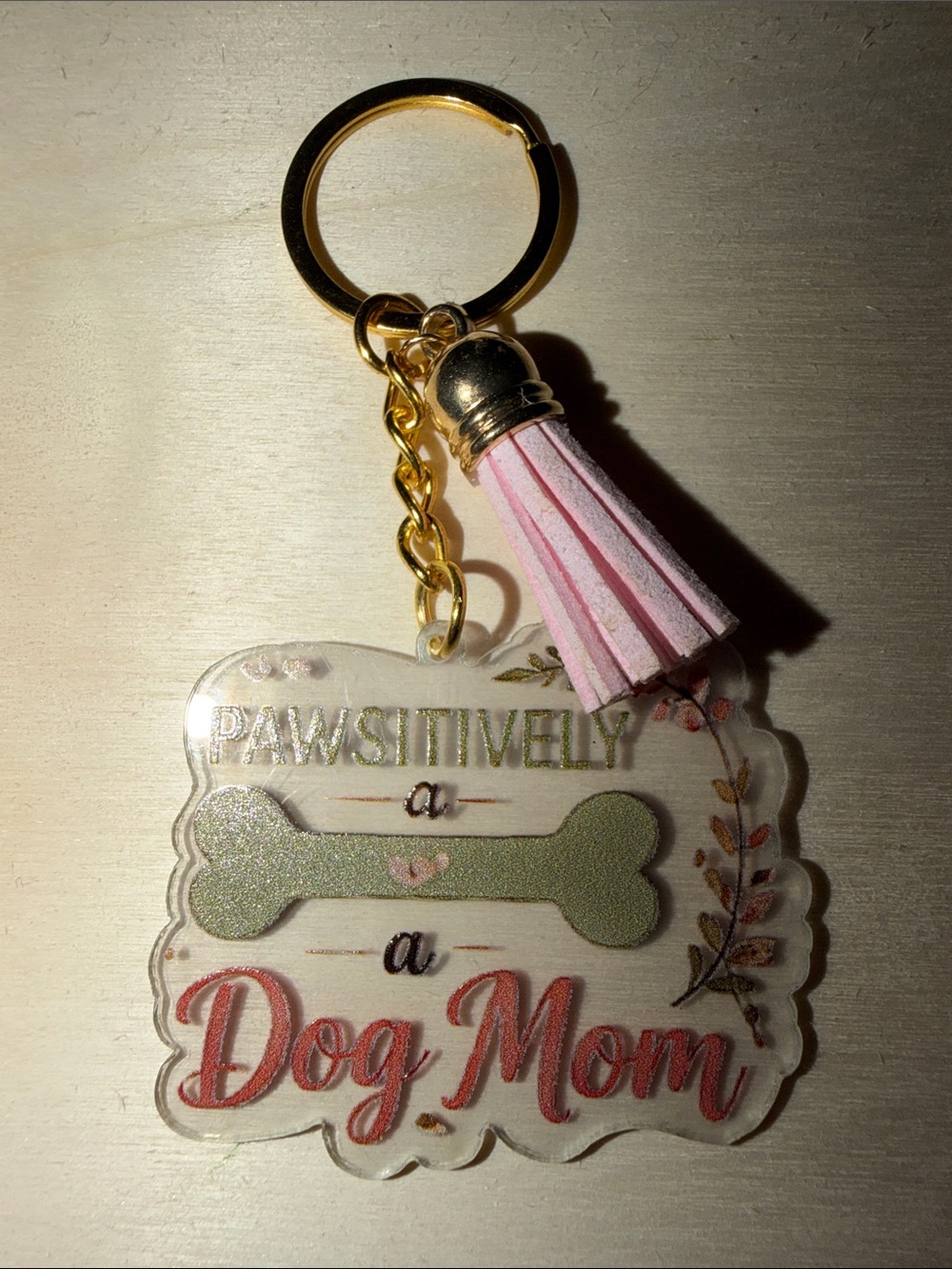 Pawsitively a Dog Mom Key & Tassel Holder - Pink (HANDMADE)